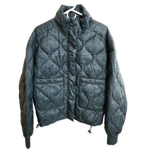 FLX Dark Green Puffer Jacket Cinchable Waist High Neck Zip and Snap Size…